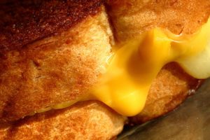 A close-up picture of a grilled cheese sandwich.