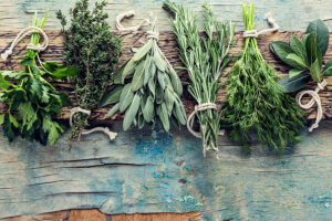 A variety of fresh herbs waiting to be washed and stored correctly in Springfield, IL.